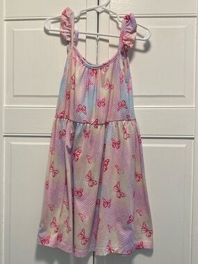 Girls' Pink Butterfly Print Casual Dress